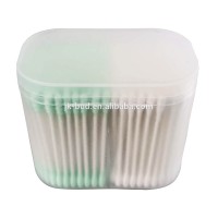 100% Pure Cotton paper stick double colorful cotton buds swabs Green