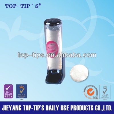 cotton pads in PS pad holder, electroplated coloured bottom and lid,transparent body.